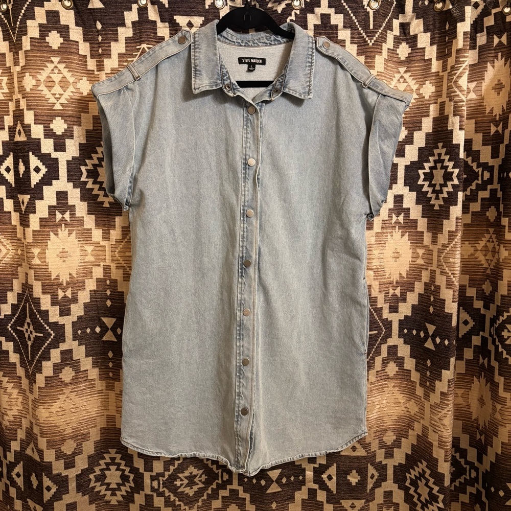 Steve Madden Size L Denim Dress, 100% Cotton - Picture 4 of 14